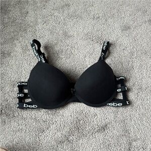 bebe Black Logo Strappy Push-Up Bra